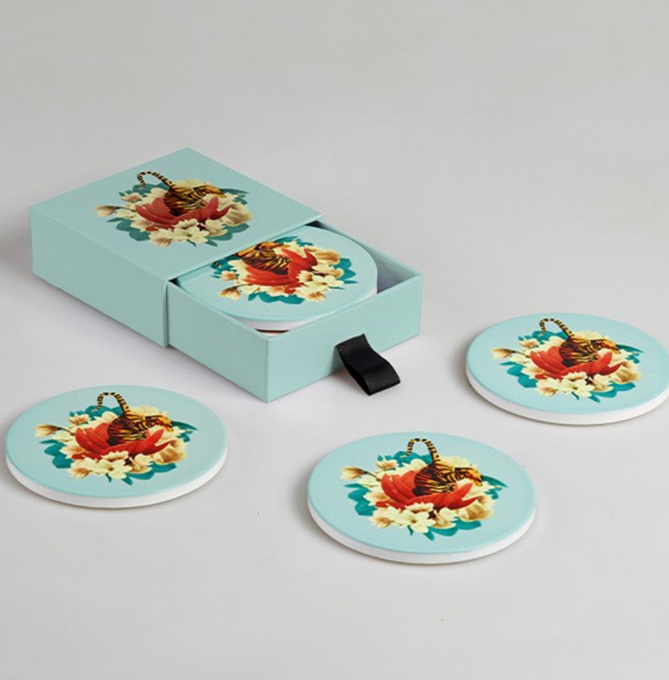 Tiger Flower ceramic coasters