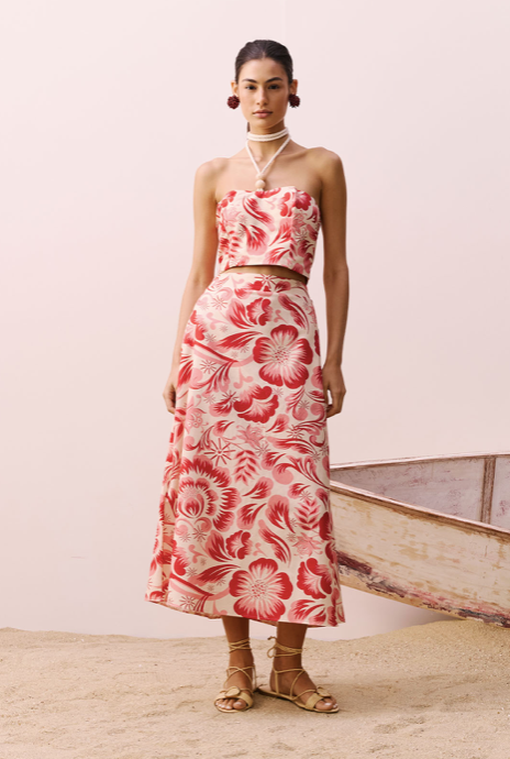 Firani Skirt Red Print