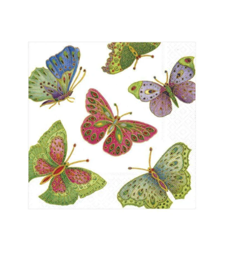 Jeweled Butterflies Paper Cocktail Napkins in Pearl