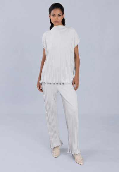 Straight Leg Scallop Edge Trousers Grey