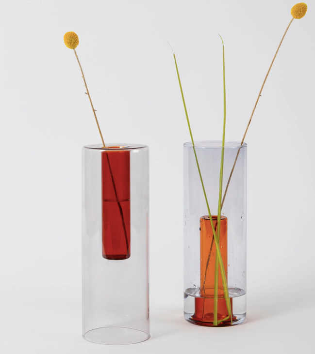Reversible Glass Vase Large Grey Orange
