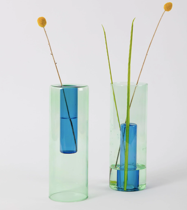 Reversible Glass Vase Large Green Blue