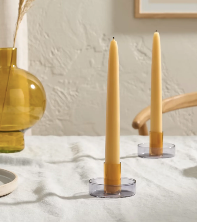 Duo Tone Glass Candle Holder Grey Orange