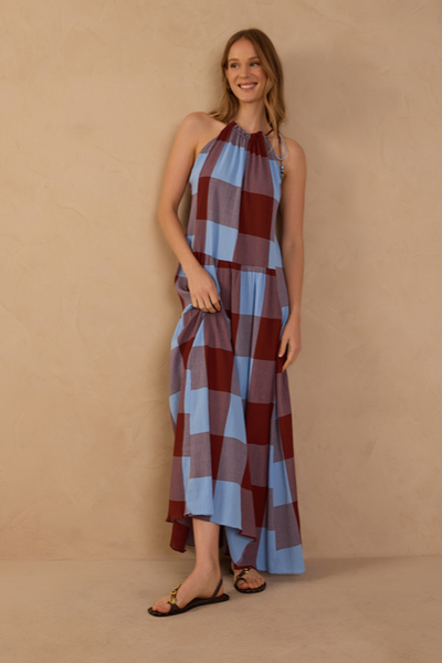 Vega Dress Brown Sky Blue