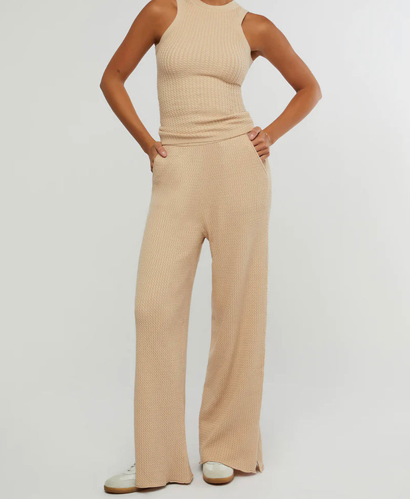 Cable Knit Pull on Pant Beige