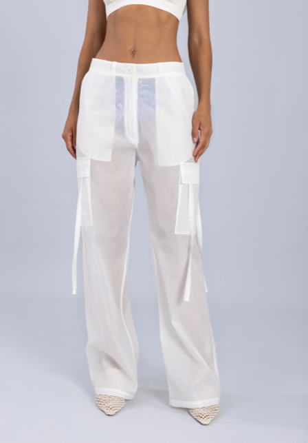 Organza Cargo Trousers Off White