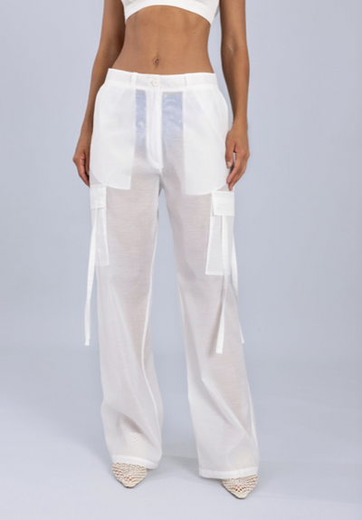 Organza Cargo Trousers Off White
