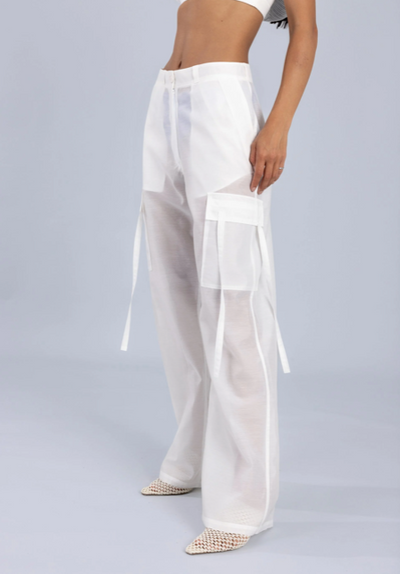 Organza Cargo Trousers Off White