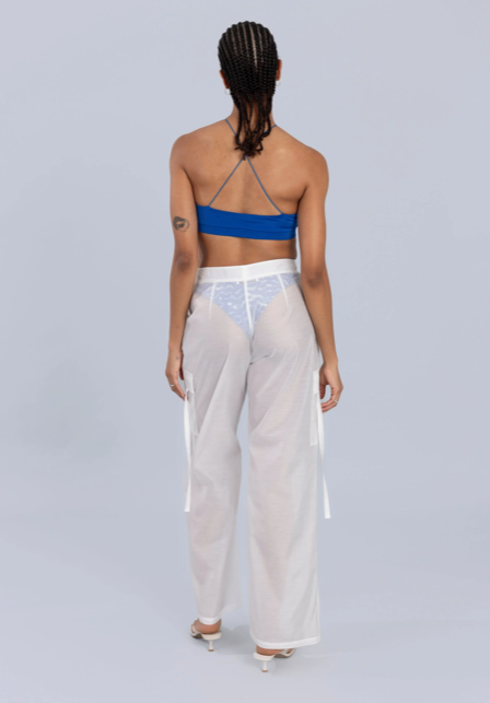 Organza Cargo Trousers Off White