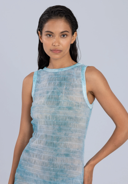 Denim Print Sheer Midi Dress