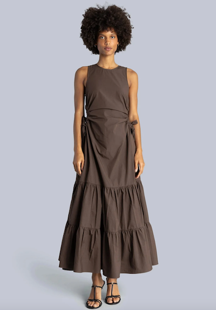 Tiered Cotton Cut-Out Maxi Dress Brown
