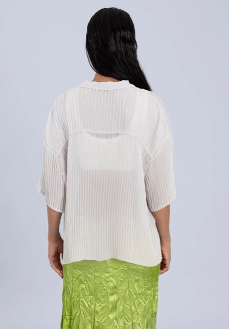 Pleated Chiffon Oversized Shirt Grey