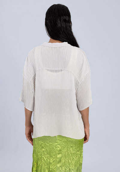 Pleated Chiffon Oversized Shirt Grey