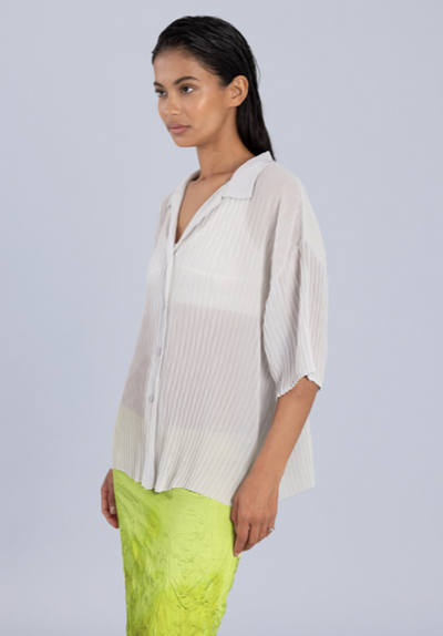 Pleated Chiffon Oversized Shirt Grey