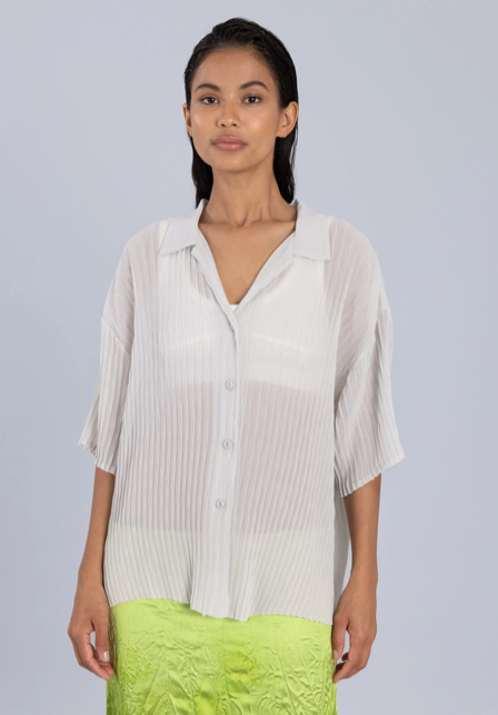 Pleated Chiffon Oversized Shirt Grey
