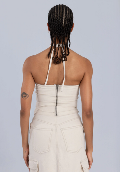 Denim Cut Out Tube Top Off White