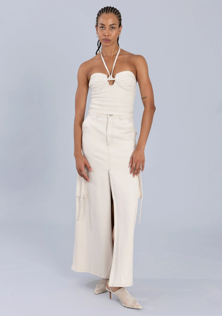 Denim Cut Out Tube Top Off White