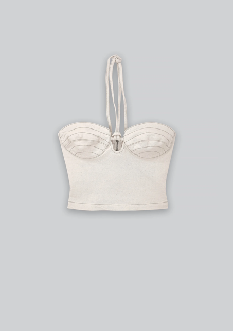 Denim Cut Out Tube Top Off White