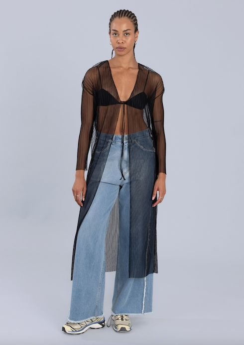 Pleated Maxi Cardigan Black