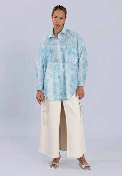 Organza Oversized Shirt Denim Print