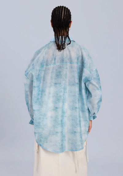 Organza Oversized Shirt Denim Print