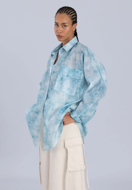 Organza Oversized Shirt Denim Print