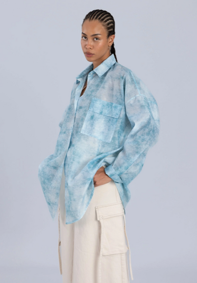 Organza Oversized Shirt Denim Print