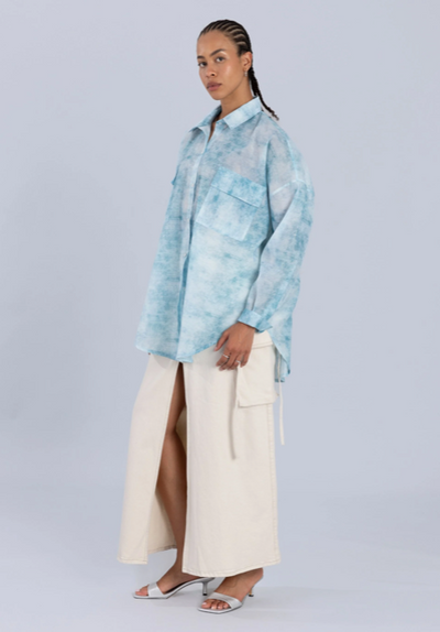 Organza Oversized Shirt Denim Print