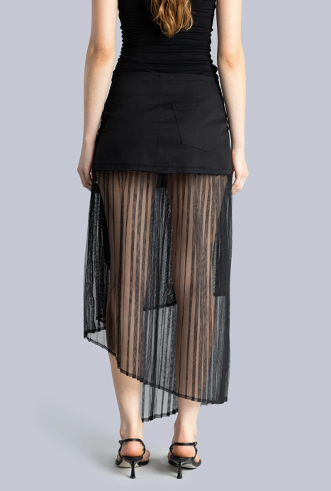 Pleated Asymmetric Midi Skirt Black