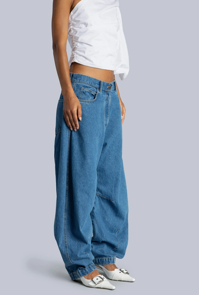 Mid-rise Barrel Leg Jeans Blue Denim