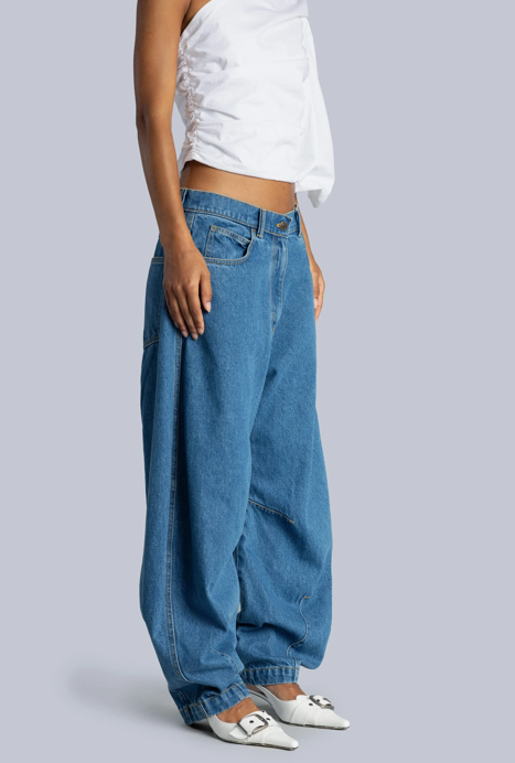 Mid-rise Barrel Leg Jeans Blue Denim