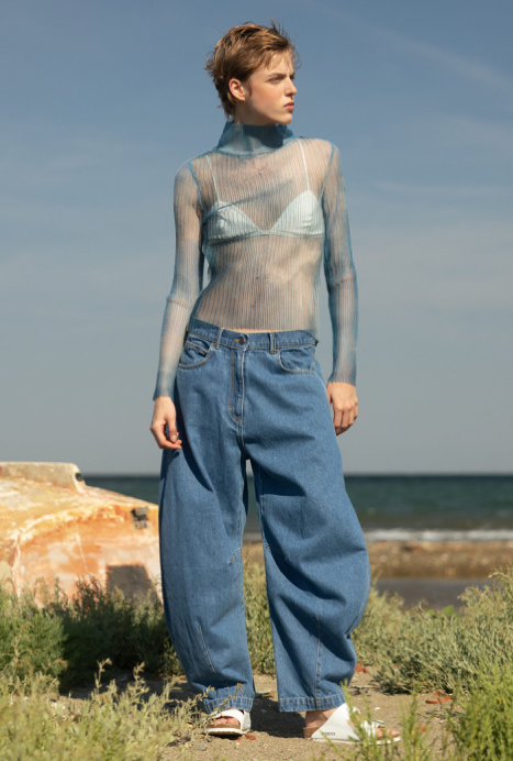 Mid-rise Barrel Leg Jeans Blue Denim