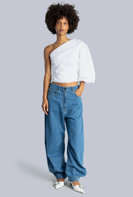 Mid-rise Barrel Leg Jeans Blue Denim