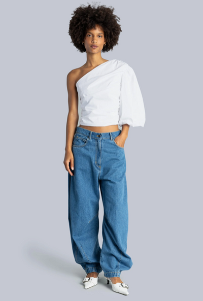 Mid-rise Barrel Leg Jeans Blue Denim