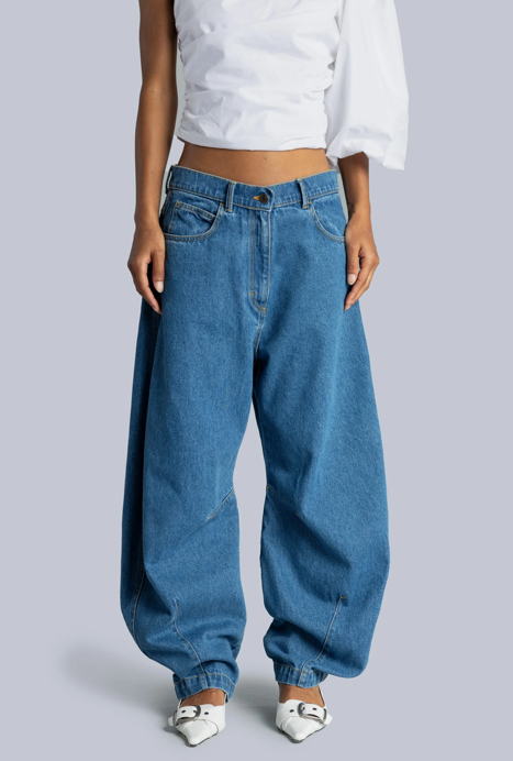 Mid-rise Barrel Leg Jeans Blue Denim