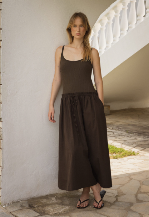Aury Midi Cotton Dress Brown