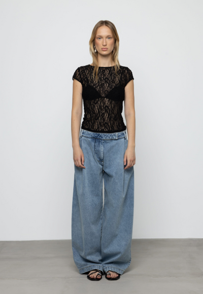 Jair Sheer Baby Tee Lace Top Black