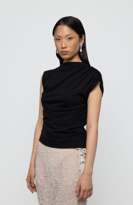 Asymmetric Draped Top Black