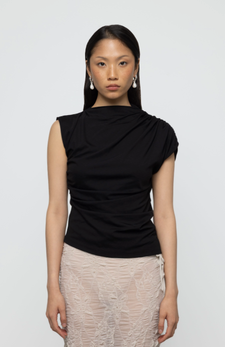Asymmetric Draped Top Black