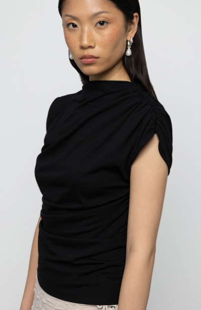 Asymmetric Draped Top Black