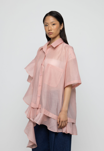 Asymmetric Frill Oversized Shirt Pink