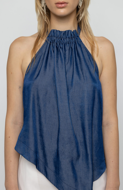 Cowl High Neck Top Dark Blue