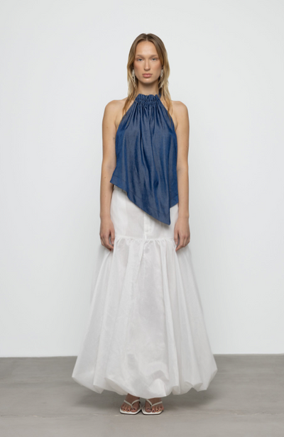 Cowl High Neck Top Dark Blue