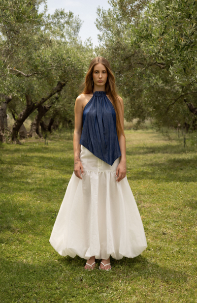 Cowl High Neck Top Dark Blue