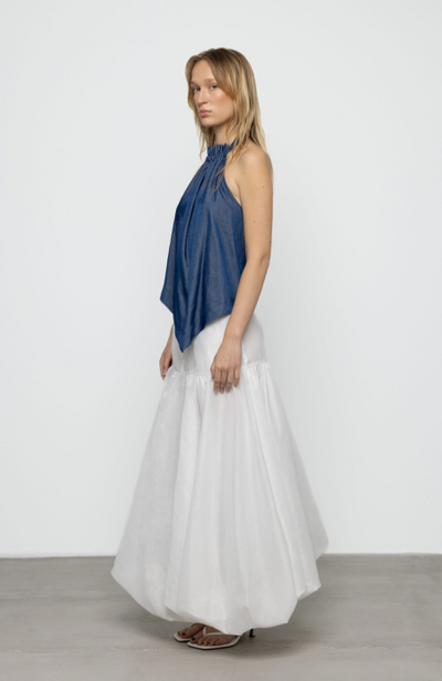 Cowl High Neck Top Dark Blue