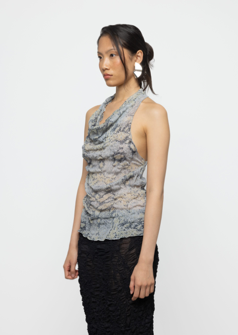 Cowl Tank Top Gray Snake