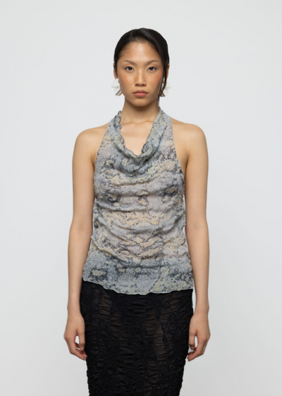 Cowl Tank Top Gray Snake