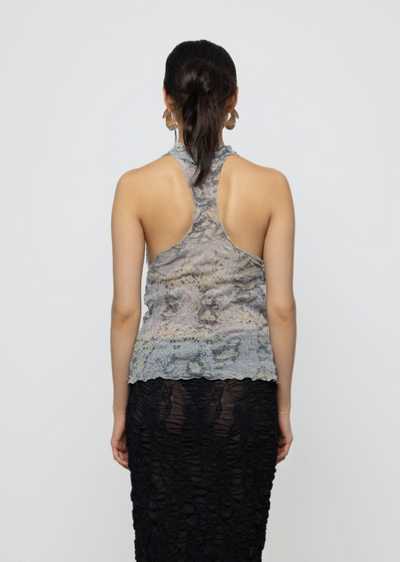 Cowl Tank Top Gray Snake