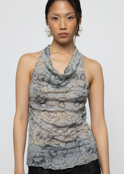 Cowl Tank Top Gray Snake