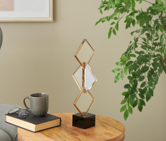 Diamonds Sculpture Glass Orange 6x6x16in